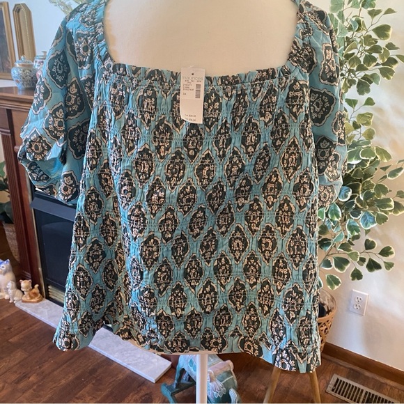 Maurices • Turquoise Medallion Print Smocked Puff Short Sleeve Top • Size 3X NWT - Picture 5 of 7